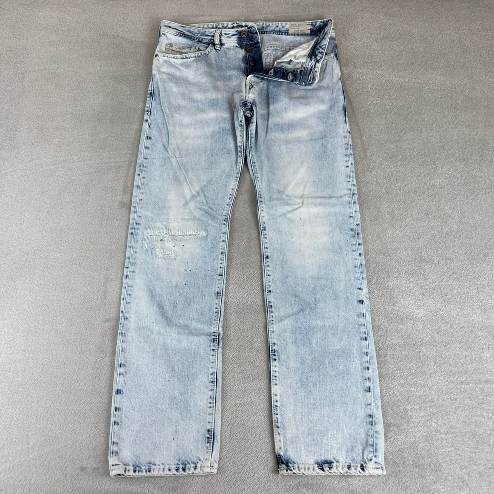 Diesel Buster Slim Tapered Jeans Mens 32x32 Blue Distressed Button Fly Italy